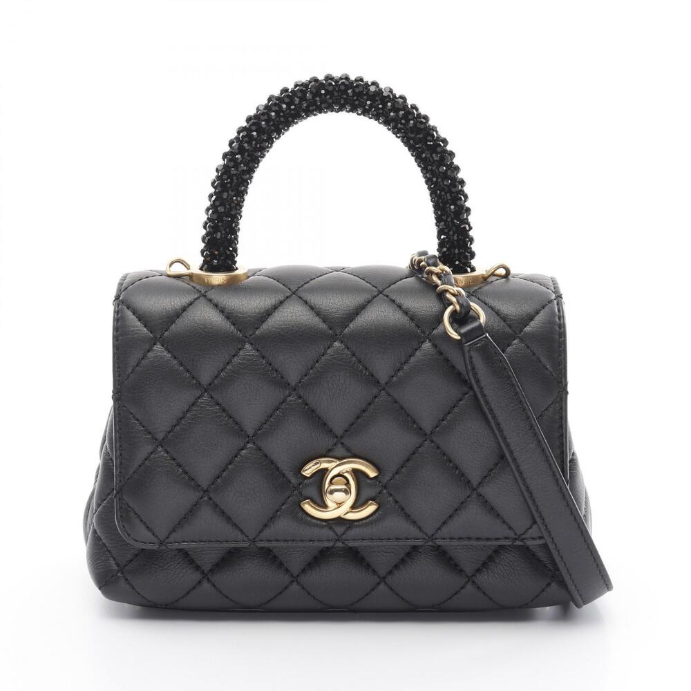 Chanel Coco Handle Top Handbag Lambskin Leather Black